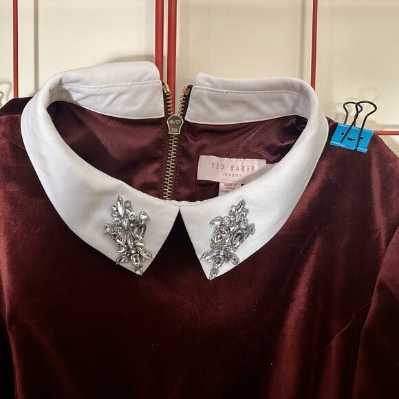 Ted Baker Red Velvet Dress - 0 - Picture 4 of 6